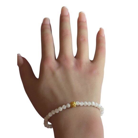 18K Gold Money Coin Ball Lucky Charm Bracelet Mini Gemstones Natural Moonstones - Picture 6 of 6